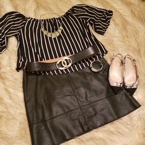 CHANEL Belt Black w/ Silver Buckle 85 CM